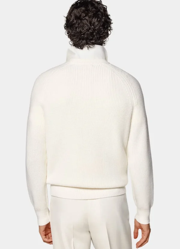 Suitsupply Pulls Col Rond Et Col V*Pull col rond Merino côtelé blanc cassé