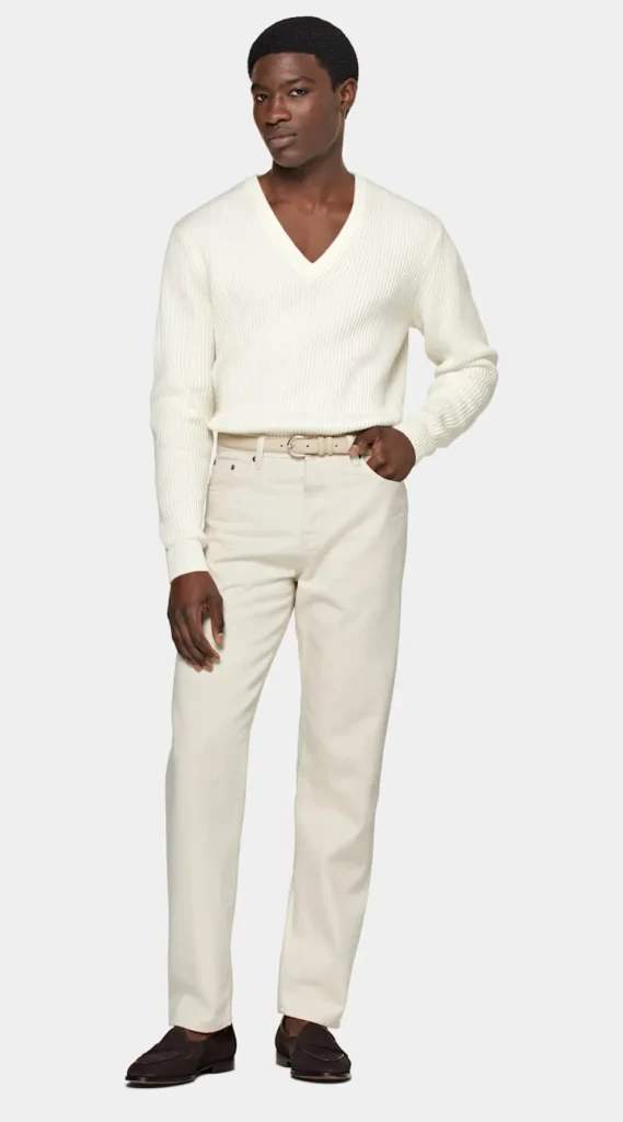 Suitsupply Pulls Col Rond Et Col V*Pull col V côtelé blanc cassé