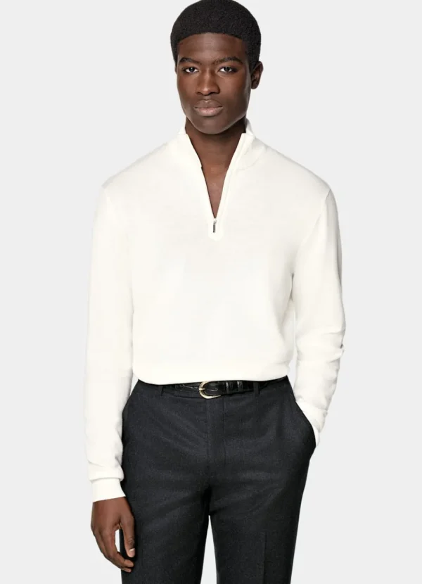 Suitsupply Pulls Zippés*Pull semi-zippé Merino blanc cassé